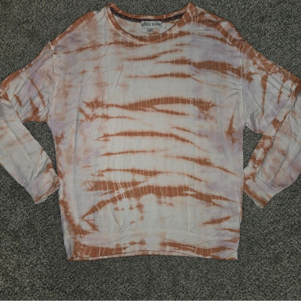 Knox Rose Tie-Dye Long Sleeve Top in White, Pink and Rust - Picture 2 of 3